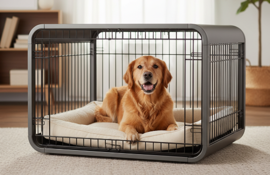 dog in safe crate